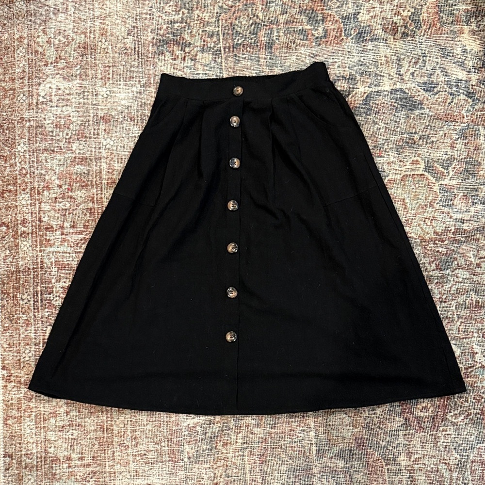 Black A-Line Skirt with button detail in front